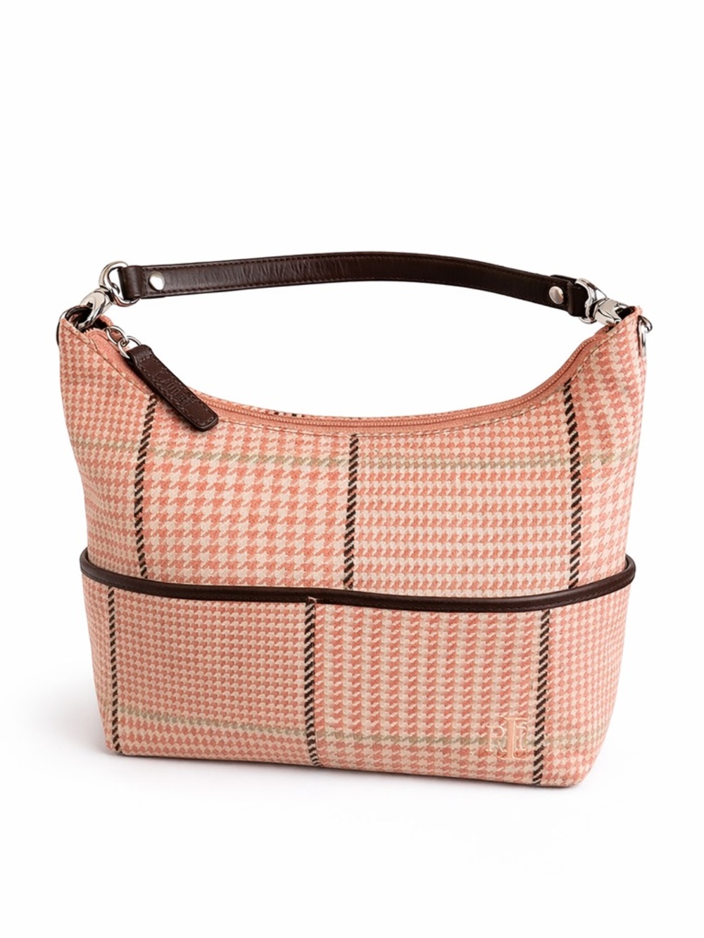 Ralph Lauren Pink Houndstooth Shoulder Bag with Brown Trim